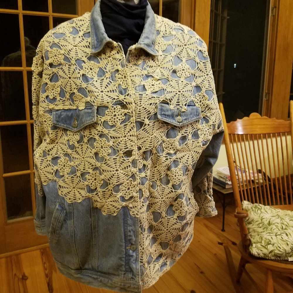 Crocheted Upcycled denim jacket